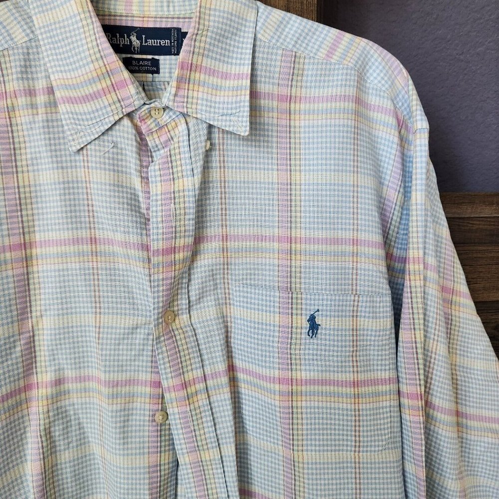 Ralph Lauren‎ Polo Blaire Check Long Sleeve Button Front Cotton Shirt Mens XL